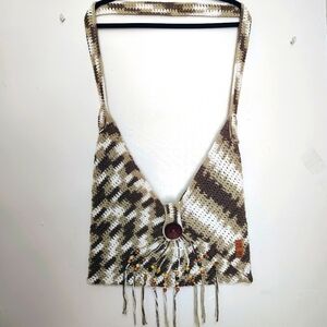 NWOT Handmade Crochet Boho Chic Hippie Crossbody Bag with Fringe Cotton.